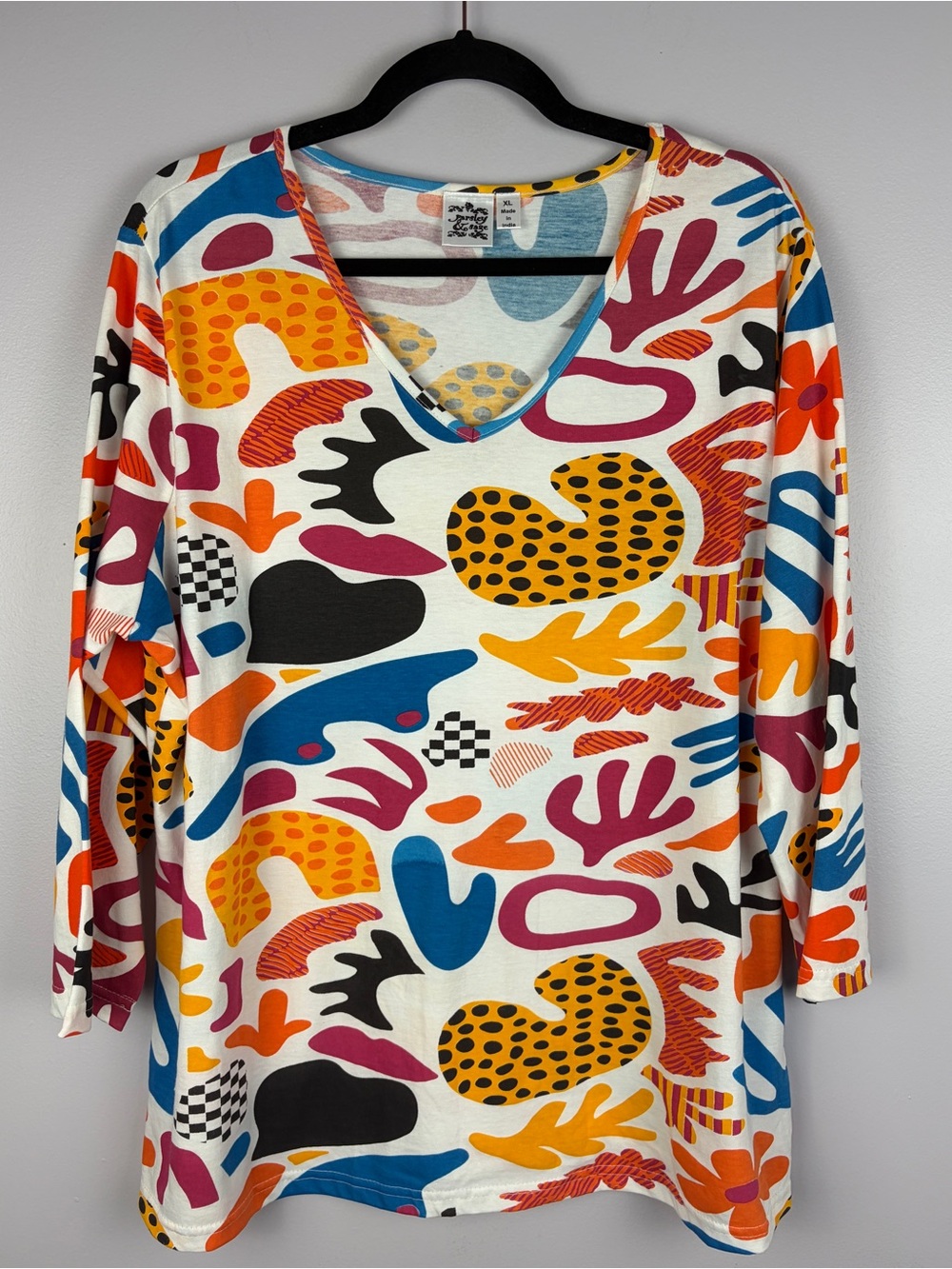 Parsley & Sage XL Abstract Print V-Neck Tunic Top Multicolor
